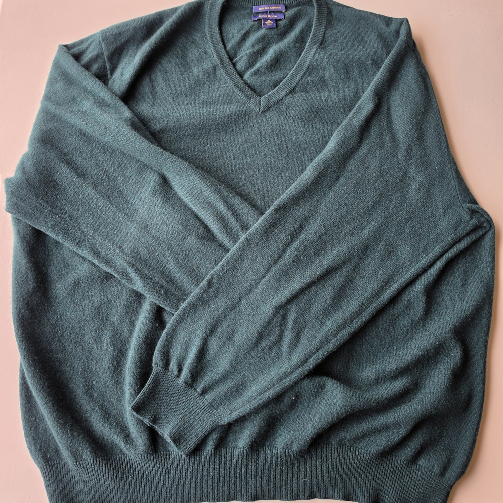 Club Room Teal V-Neck Cashmere-Blend Sweater